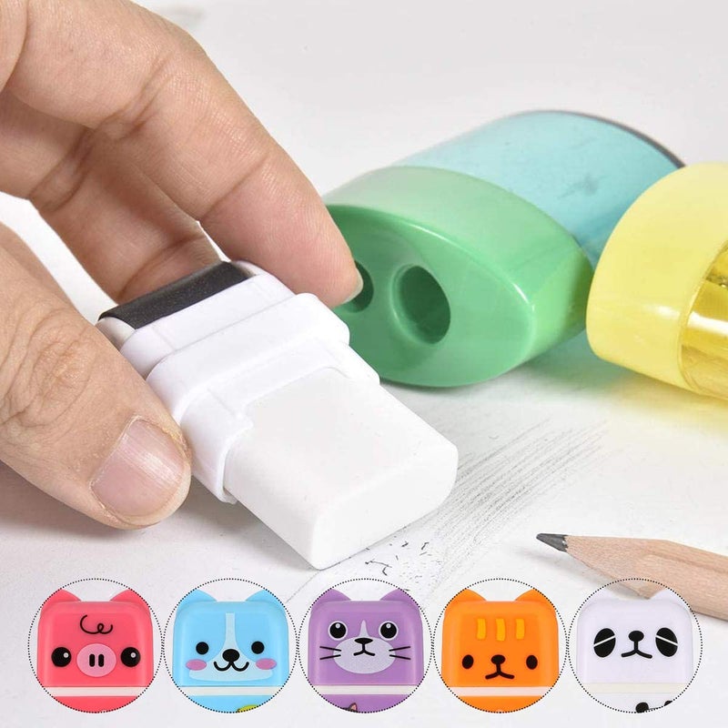 Odowalker 24 Pack Pencil Erasers, Cute Erases Pencils Eraser with Clean up Roller Pencil Eraser Shaving Roller Case Erasers for Party Favors Gift Supplies - Image 2